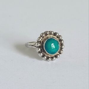 Vintage Boho Native Turquoise Sterling Silver Round Statement Ring 5.5